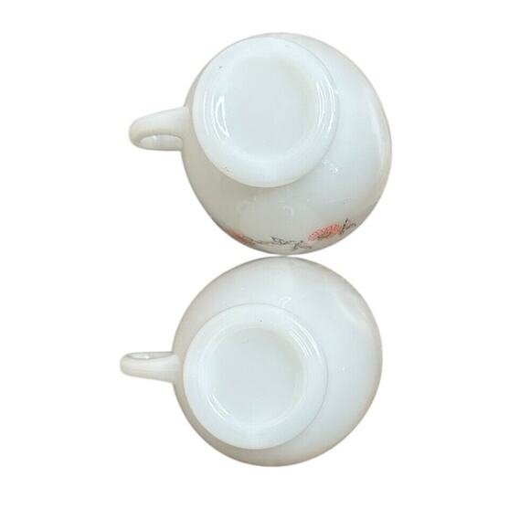 Vtg Anchor Hocking Fire King Milk Glass Pink Floral Fleurette Snack Plate & Cups - Picture 10 of 10